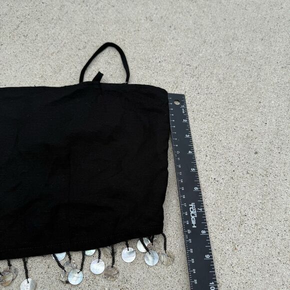 JASON WU Mother Of Pearl Beaded Sea Shell Linen Rayon Crop Top black NWT Size 8 - Picture 4 of 10